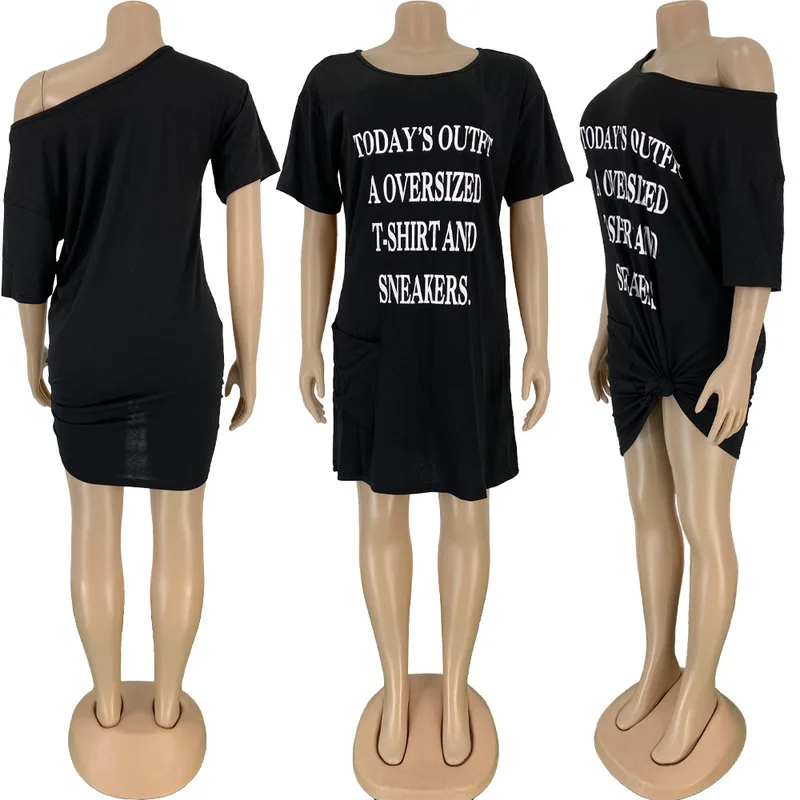 

Hot Style Sexy Off-the-shoulder Letters Printed Women Dress Plus Size S M L Xl Xxl 3xl 4xl 5xl
