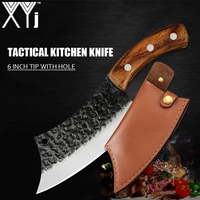 xyj 6 inch hiking camping knife stainless steel forged slicer tactical outdoor leather cover sheath knife cooking tools