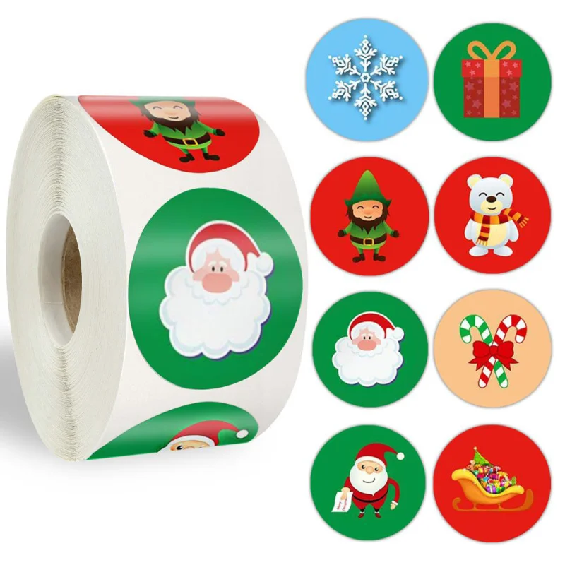 

500Pcs Merry Christmas Stickers Elk Snowman Trees Decoration Stickers Wrapping Gift Box Label Christmas
