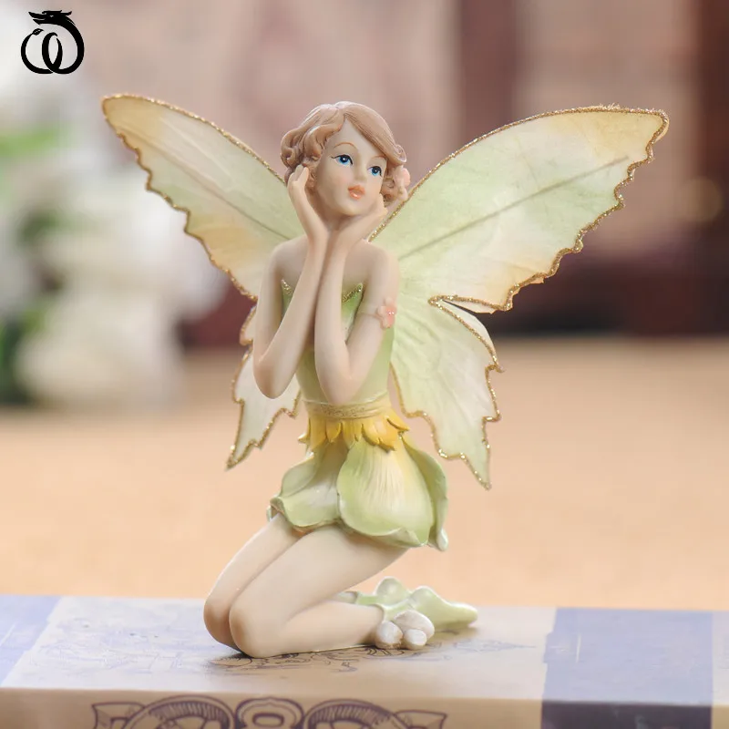 

Декоративная скульптура Angel Girl куклы с цветами, фигурка крыльев бабочки, украшение, статуя из смолы, Европейский Декор для дома, свадебный по...