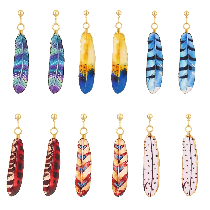 

Bohemia Personality Feather Drop Earrings Simple Enamel Metal Pendant Art Long Dangle Earring For Girl Women Elegant Jewelry