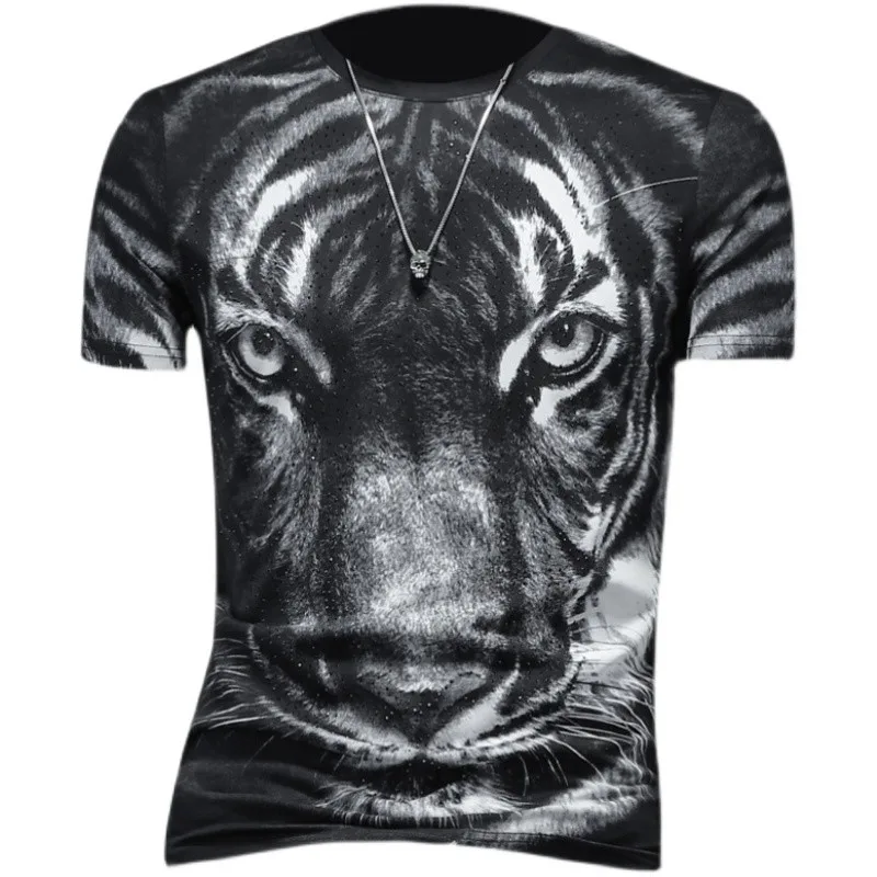 

High Quality Cotton Summer Mens T-shirt Short Sleeve Gothic 3D Tiger Printed Pullover Tees Tops Slim Fit Casual T-shirts 5XL