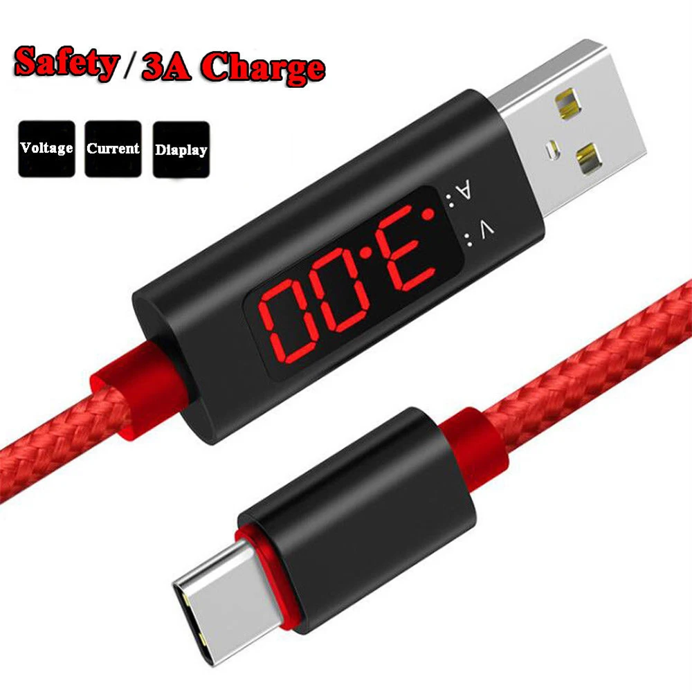Кабель Micro USB со светодиодным дисплеем для iPhone зарядное устройство типа C шнур