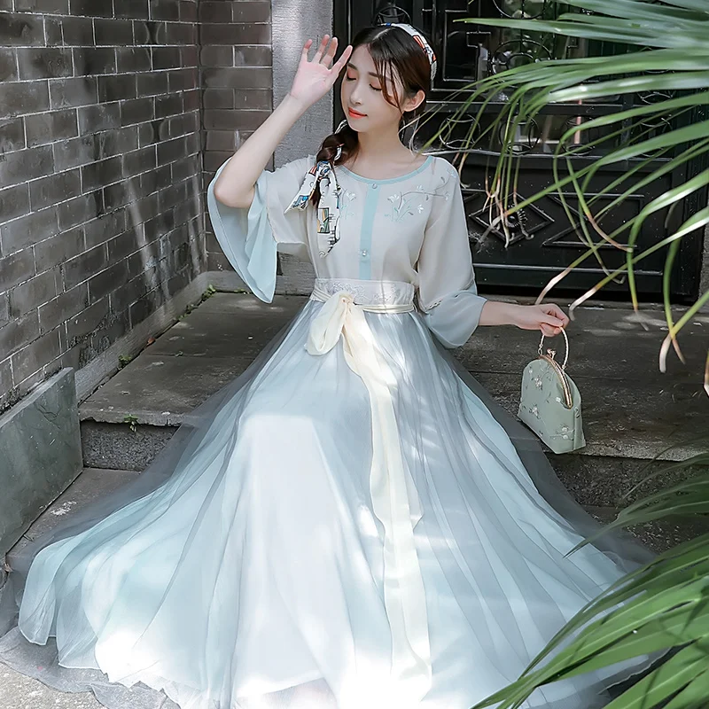

Hanfu костюмы для женщин в китайском стиле летняя одежда Феи Улучшенная женская элегантная одежда Hanfu Старинное платье праздничный наряд DQL4010