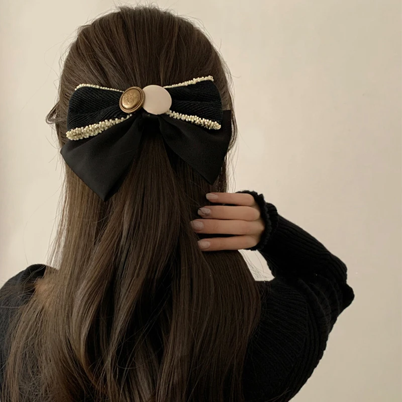 

QCOOLJLY Bows Hairclip Fabric Elastic Hair Bands For Women Girls Fashion Hairpin Headwear Fashion Korean Hair Clip Accessories