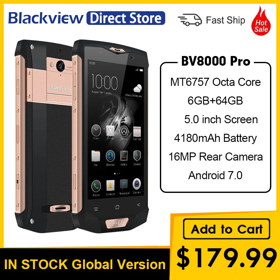 Водонепроницаемый смартфон Blackview BV8000 Pro IP68 восьмиядерный MT6757 6 Гб ОЗУ 64 ПЗУ 5 0
