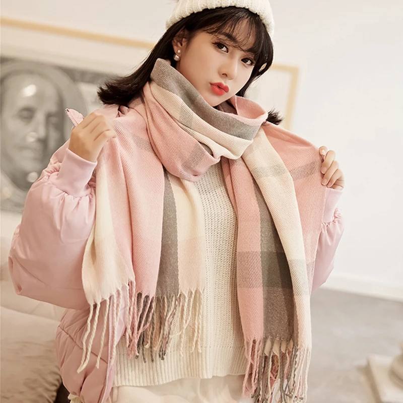 

VEITHDIA 2020 Autumn Winter Female Wool Plaid Scarf Women Cashmere Scarves Wide Lattices Long Shawl Wrap Blanket Warm Tippet