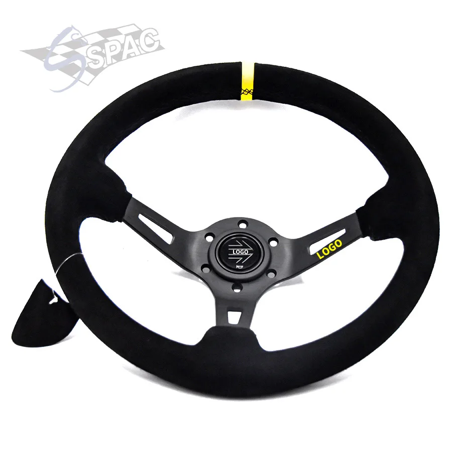 Спортивный руль для дрифтинга замшевый кожаный гоночного автомобиля с кнопкой