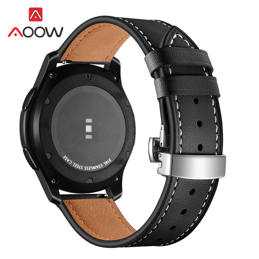 20 мм 22 мм ремешок из натуральной кожи для samsung Galaxy Watch Active 42 мм 46 мм Бабочка Пряжка браслет ремешок аксессуары