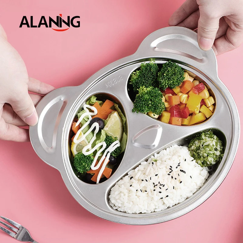 Обеденная тарелка из нержавеющей стали с мультяшной пандой и защитой от падения