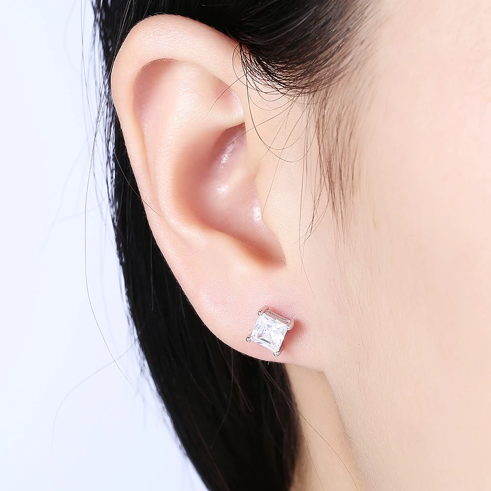 

ZEMIOR 925 Sterling Silver Earrings Women Geometry Square Shining Cubic Zirconia Stud Earring Hot Sale Female Fine Jewelry