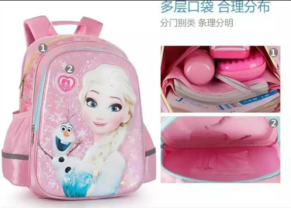 Disney Frozen School Bags For Girls Elsa Anna Student Shoulder Orthopedic Breathable Backpack Grade 1-3 Large Capacity Mochila