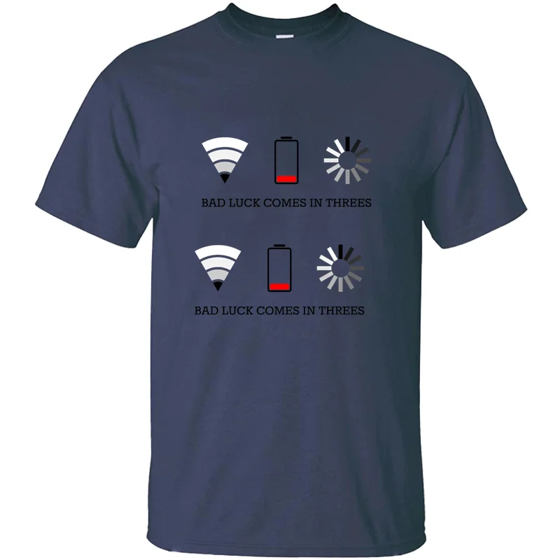 Новый стиль футболка с надписью Bad Luck Comes In Threes Мужская круглым вырезом и коротким