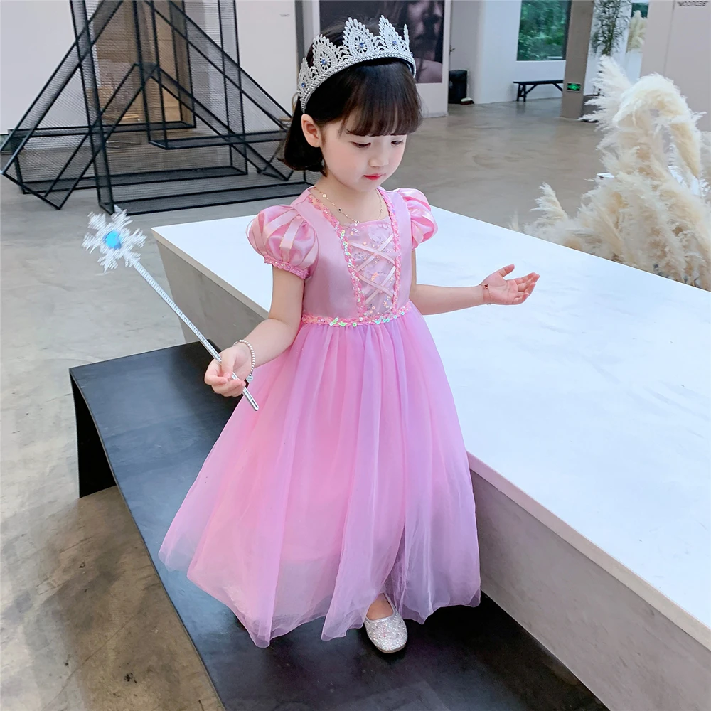 С милым принтом Рапунцель для девочек маскарадный карнавальный костюм принцессы