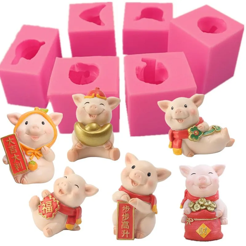 

New Year Lucky Pig 3D Fondant Silicone Mold Chocolate Cake Baking Mold Plaster Decoration