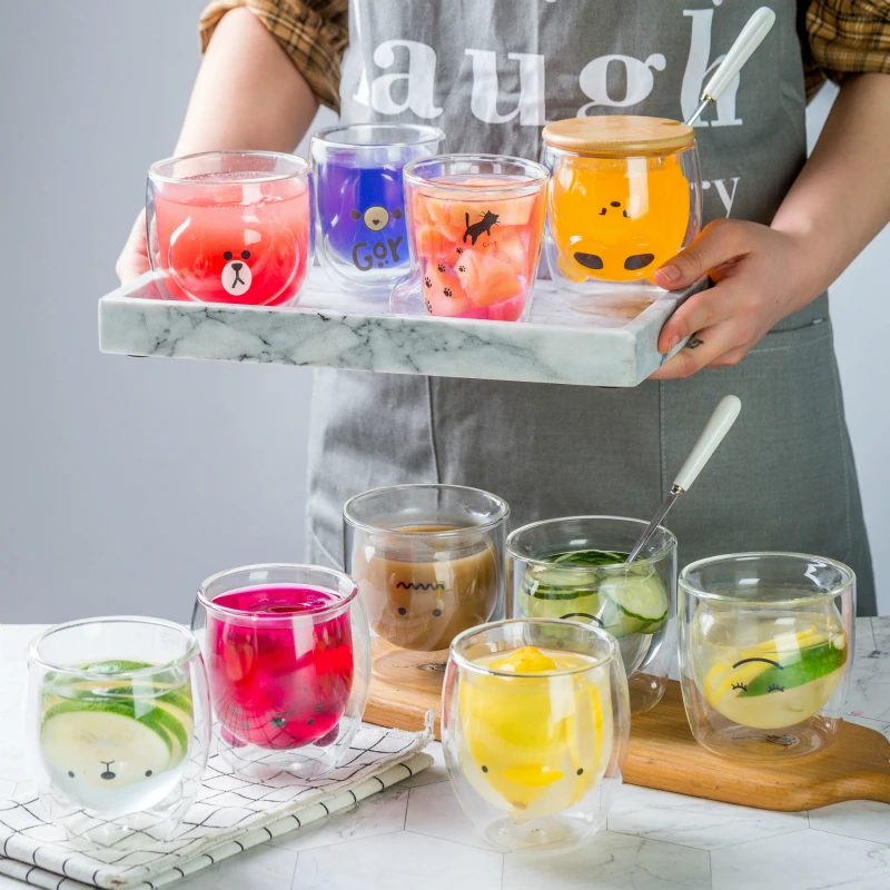 Множество мультяшных узоров жаропрочная Двухуровневая прозрачная стеклянная