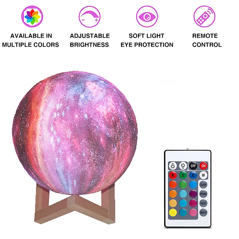 

3D Planetary Light Painted LED Night Light Remote Control Color Changing Charging Desk Lamp Creative Gift Interior Decoration