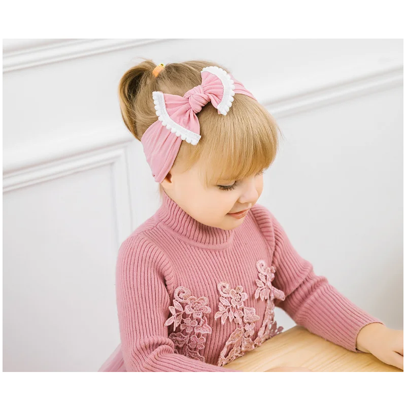 

40 Colors Ins Style Bowknot Headwear Cables Turban for Kids Elastic Solid Nylon Toddler Headbands Baby Girl Hair Accessories