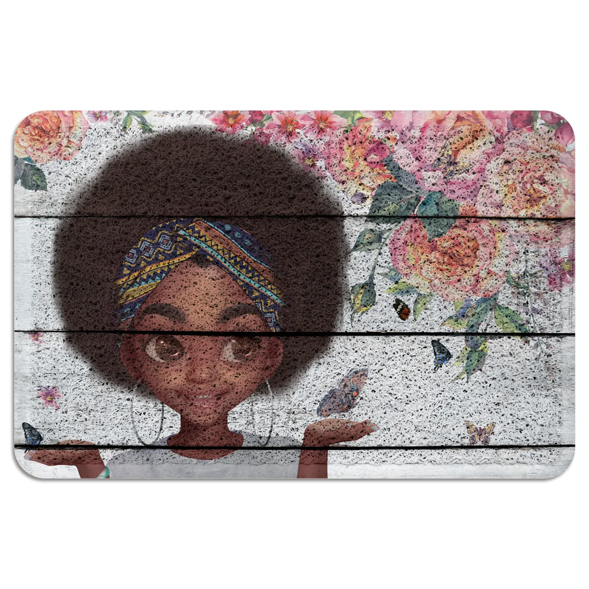 Африканские девушки цветок Роза бабочка деревянная дверь коврик ПВХ