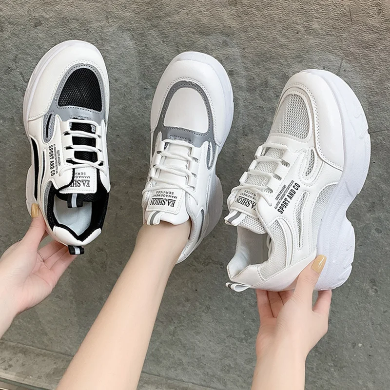 

Inner Increase Women's Sports Shoes Summer Mesh Breathable Solid Color Simple Platform Single Shoes Large Size 35-40 Fashion.