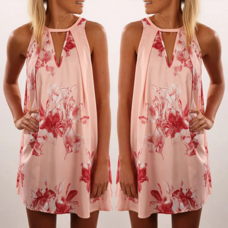 

Zoulv 2021 Women Sexy Loose Dresses Casual Vestido Beach Cute Hollow Out A -Line Sundress Robe Summer Floral Print Mini Dress