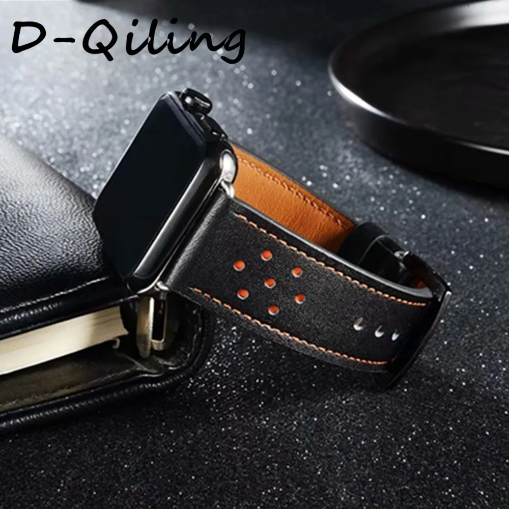 D Qiling многоярусная кожаная Петля для apple watch band 42 мм 38 40 44 Iwatch strap series 5 4 3 2 1|Ремешки