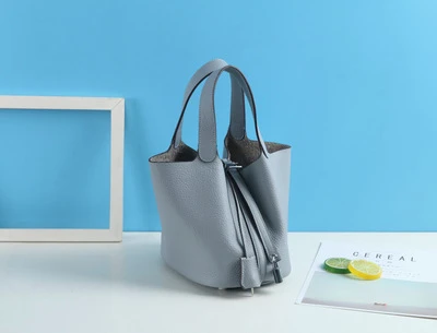Smoky blue Unua amo Brand Women Handbags Fashion High Capacity Basket Bag Ladies Luxury Genuine Leather Bucket Totes Hand Bags - Цвет: Smoky blue