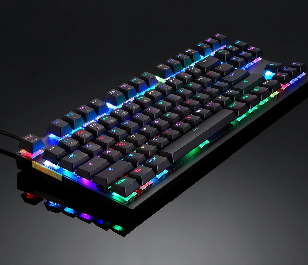 Английская/Русская игровая RGB механическая клавиатура светодиодный USB Проводная 87 клавиш Лазерная эргономичная клавиатура для ПК компьютерный геймер
