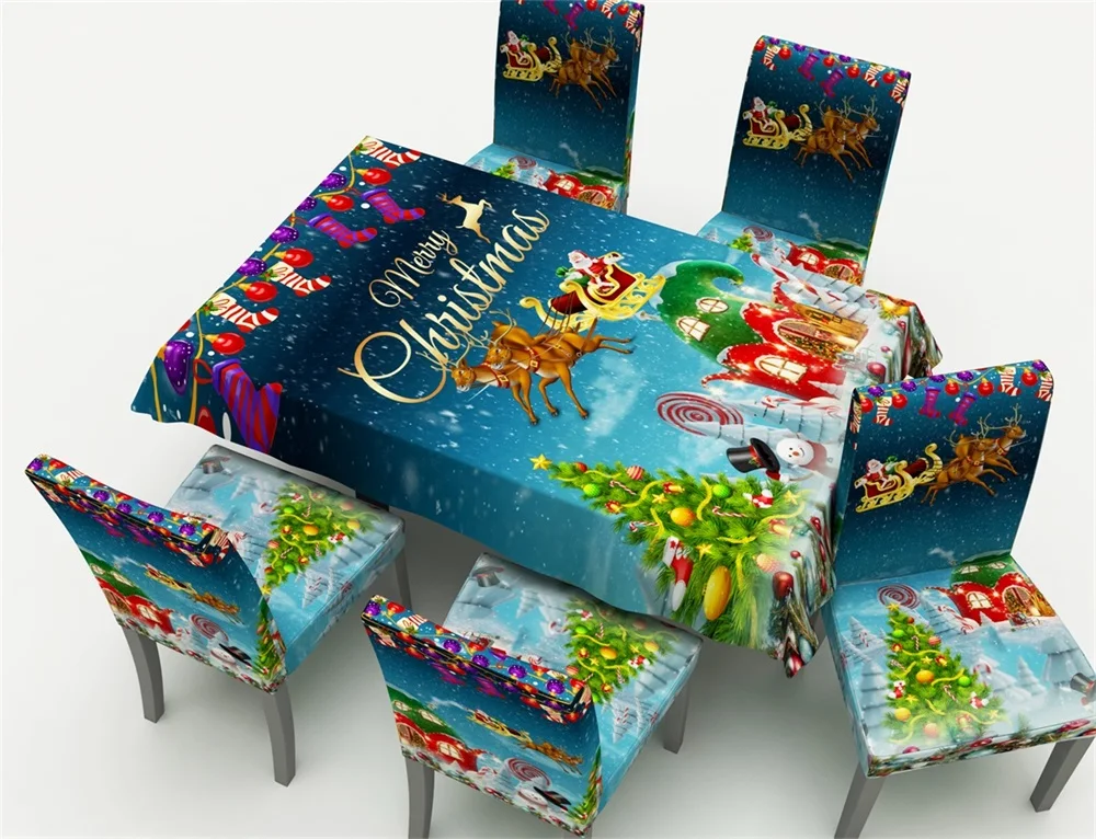 Рождественские декоративные чехлы на стулья эластичные скатерть для
