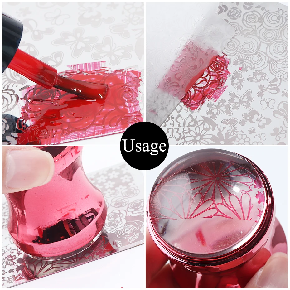 

Mirror Nail Stamper Clear Silicone Head Manicure Scraper Polish Transfer Template Kits with Cap Nail Art Stamping Plate CH1033-1