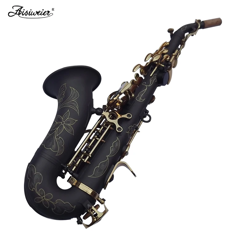 Саксофон сопрано Изысканный резной цветок черный никель золотая поверхность B