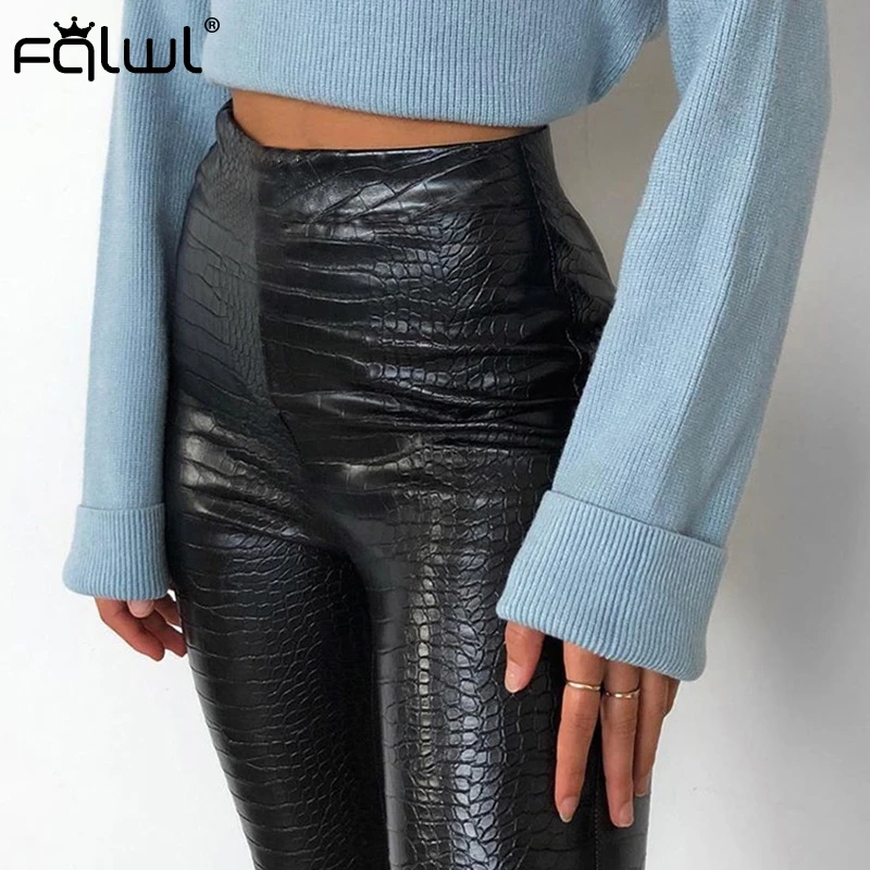 Женские брюки карандаш из искусственной кожи FQLWL черные облегающие с
