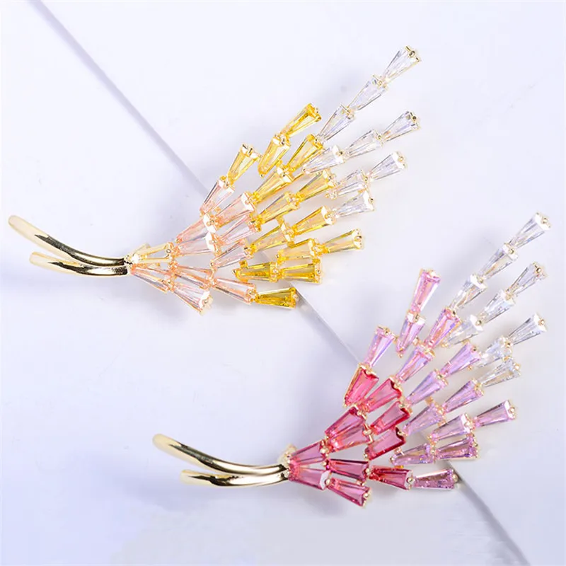 OKILY разноцветные циркониевые броши в форме пшеницы для женщин брошь булавка