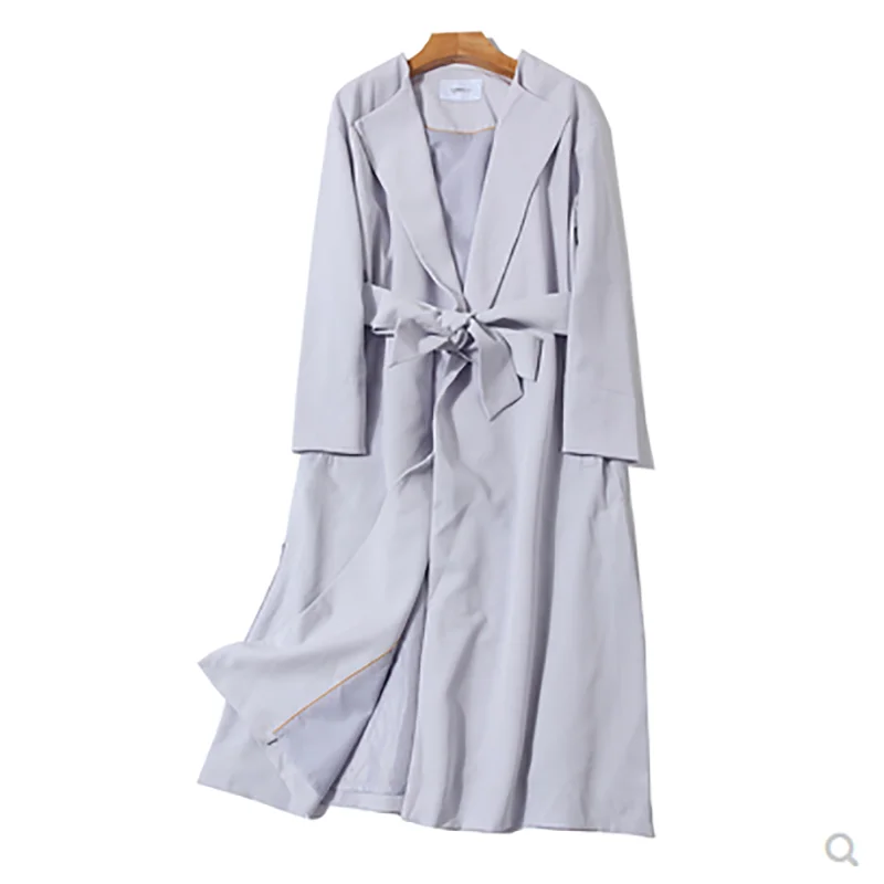 

2021 spring and autumn new casual windbreaker women's mid-length waistband temperament coat over the knee coat