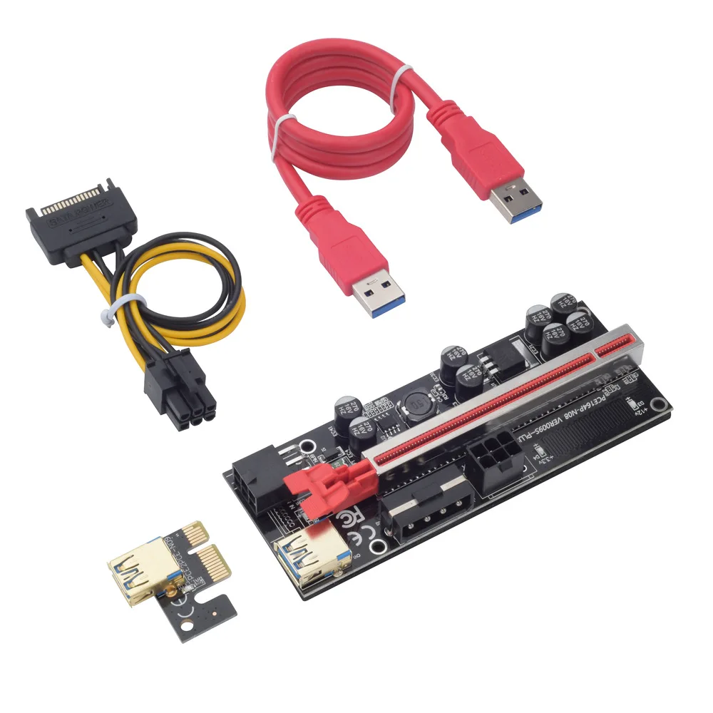 

16XVer009SPlus Riser 009s PCI-E Riser VER009S Plus PCIE 6in PCI Express X16 GPU Adapter card Molex USB 3.0 Cable 1X 16X Extender