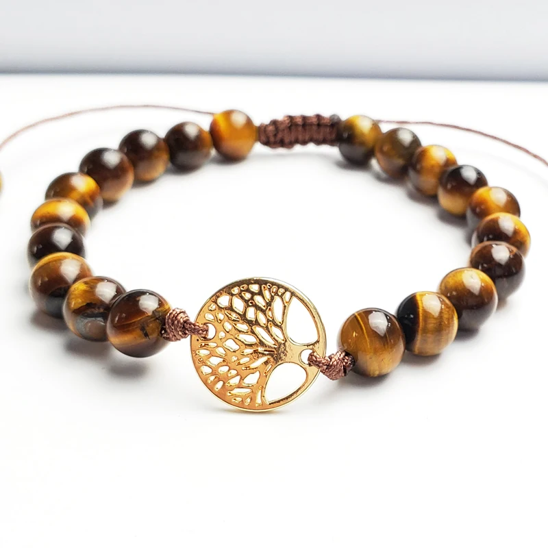 8 мм натуральный тигровый глаз круглый и тибетский золотой жизнь дерева