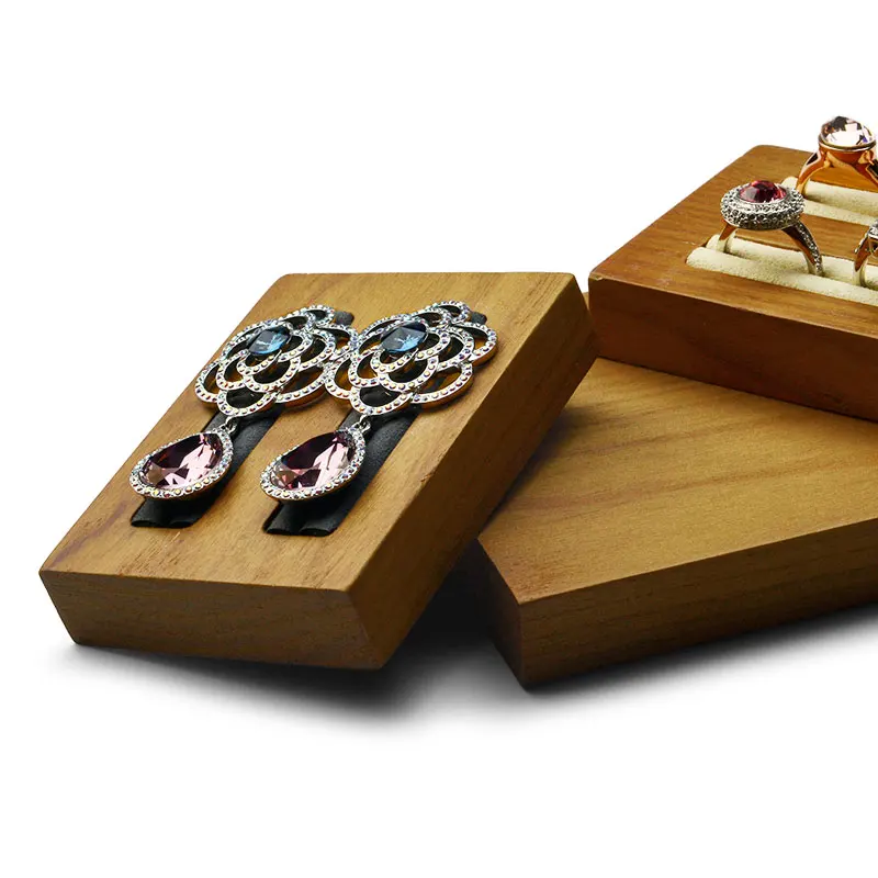 

Oirlv Solid Wood Ring Bangle Display Stand Jewelry Holder with Beige /Dark Grey Microfiber 2 Rows Jewelry Organizer Showcase