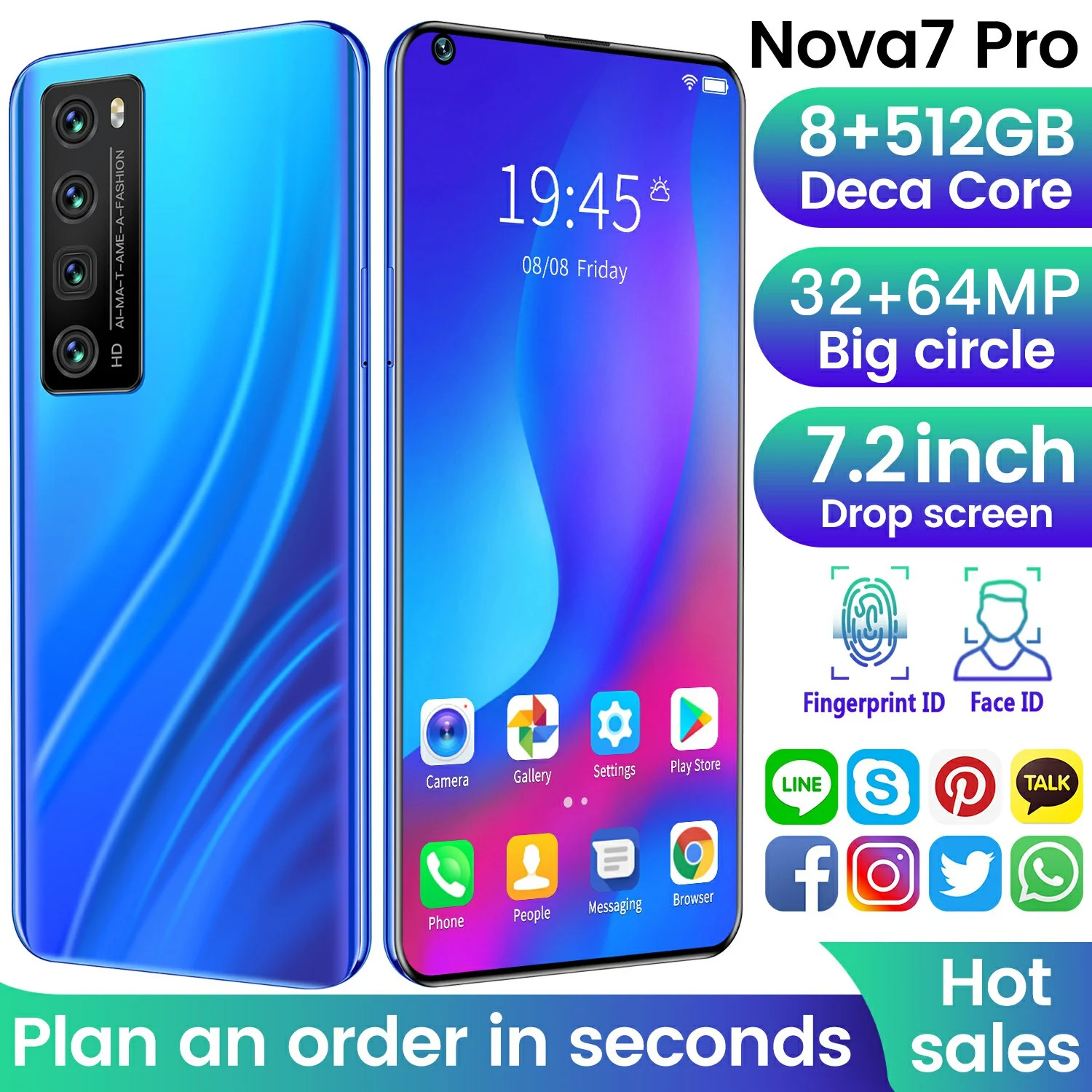 

New Global Version Nova7Pro 7.2Inch Smartphone 8+512G 5000mAh Support Face Unlock Dual SIM 4G 5G Network Android Cellphone