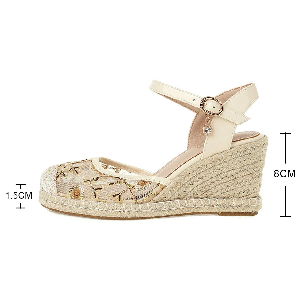 

Platform Wedge Sandals Ladie Breathable Flax Hemp Summer Shoes Women Espadrille High Heels Bohemia Lace Shoe Sandalias de mujer