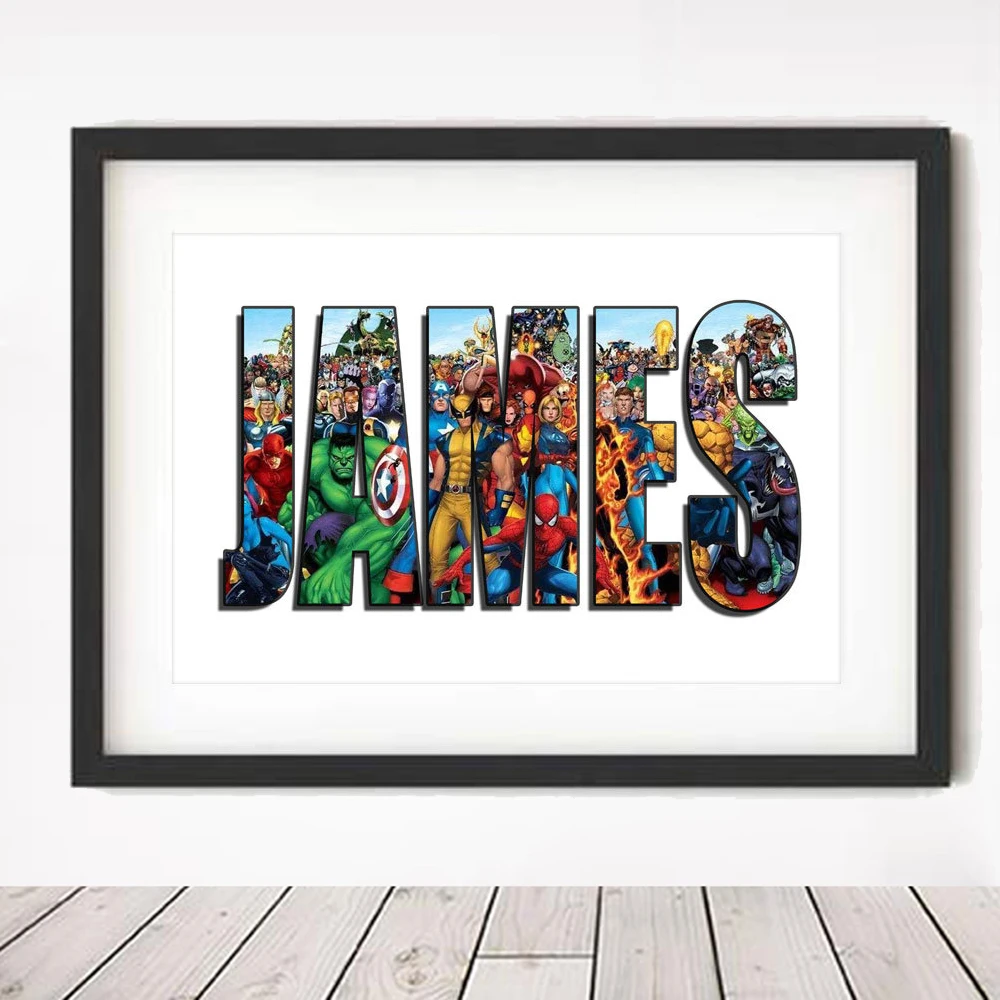 

Personalised AVENGERS NAME Word Art Print MARVEL Character Poster Superhero Canvas Painting Wall Art Anime Hero Gift Home Decor