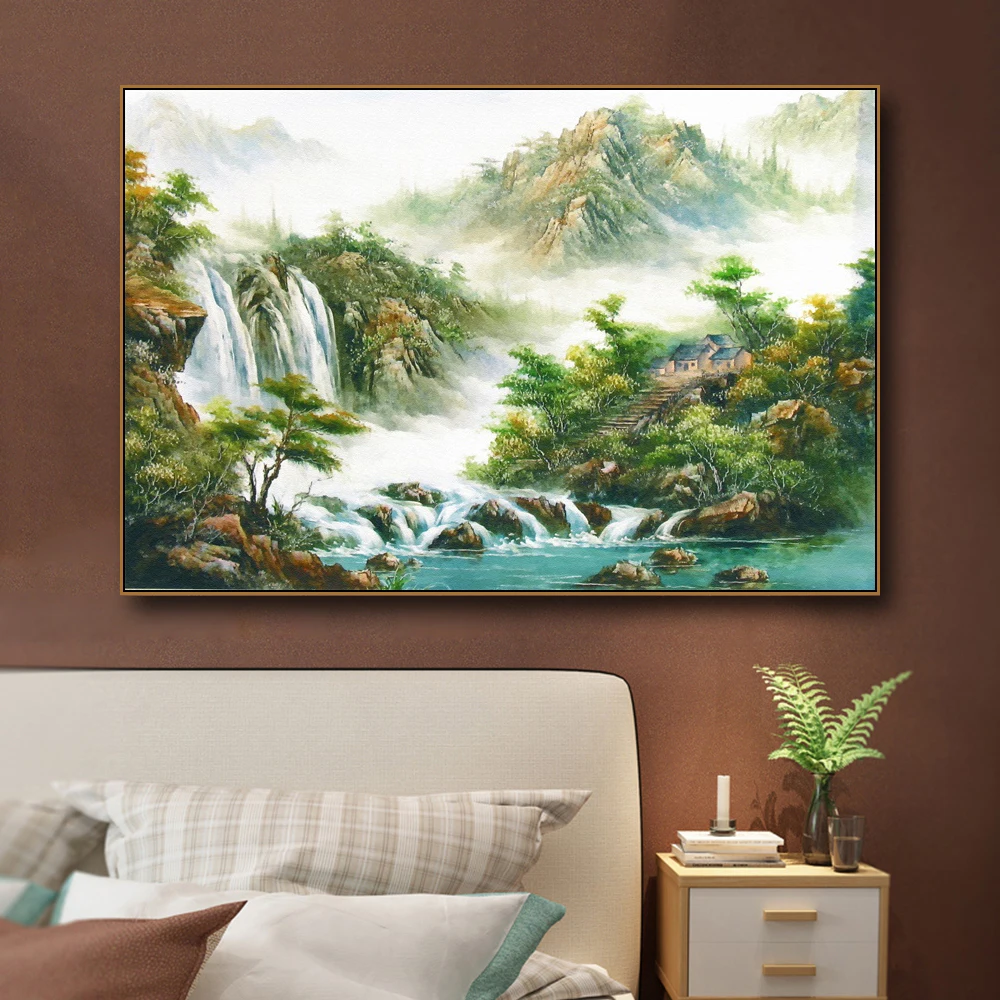 Китайский стиль холст масляная живопись каллиграфия абстрактный пейзаж плакаты