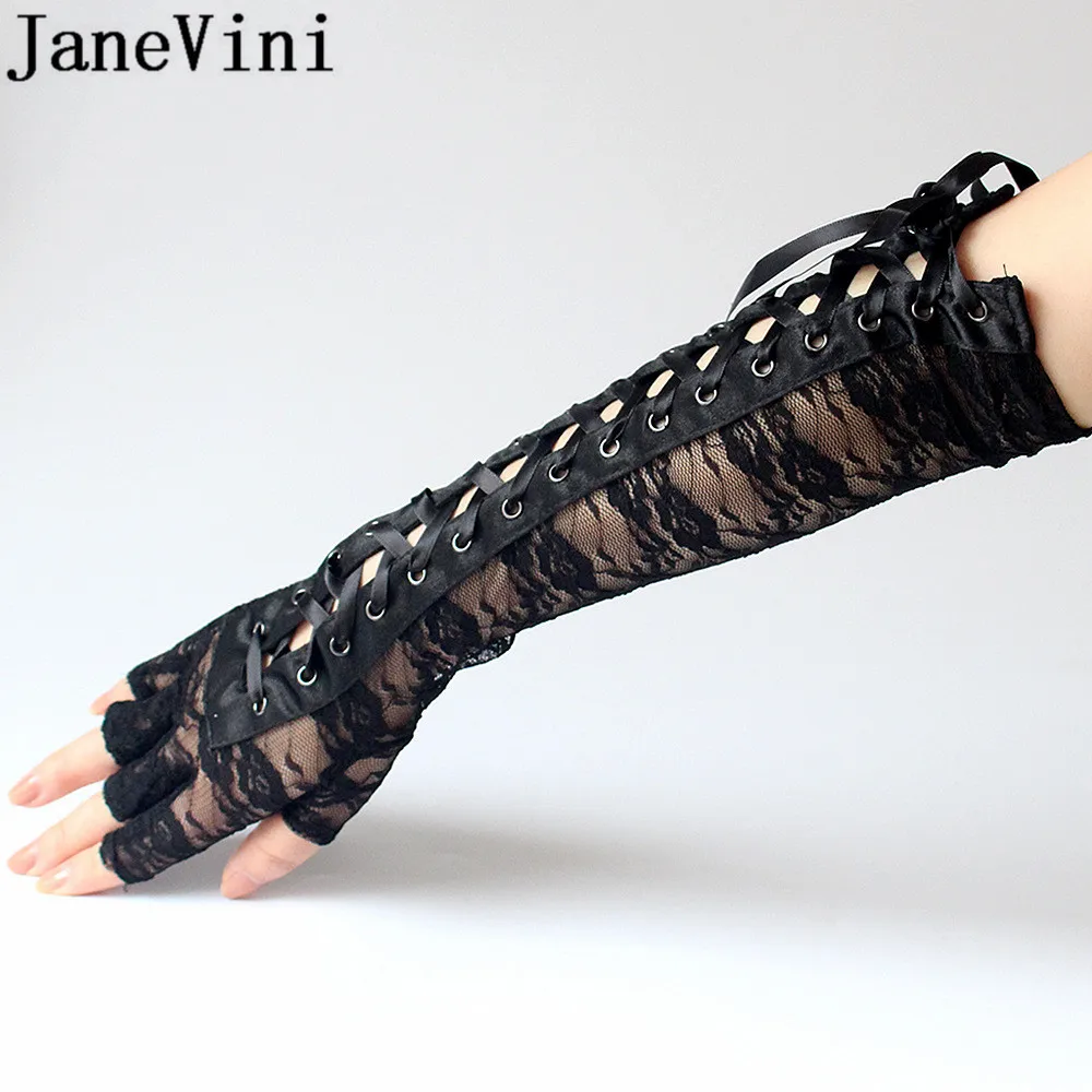 Черные женские длинные свадебные перчатки jaevini кружевные сексуальные вечерние