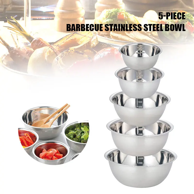 

5pcs Picnic Barbecue Stainless Steel Bowls Anti-Rust Outdoor Kitchen Tableware SEC88