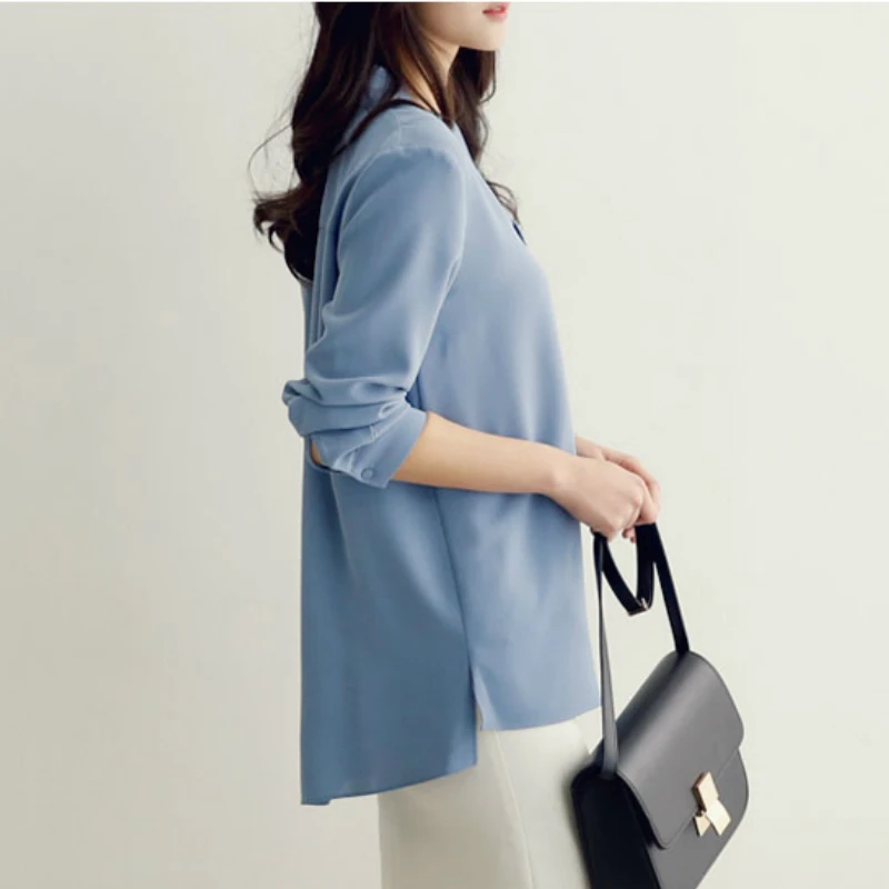 Blusas Mujer De Moda 2021 бантом и v-образной горловиной офисная блузка Топы Шифоновая