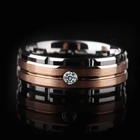 new fashion 316l stainless steel men and women rose gold brushed inlaid cz diamond wedding ring party jewelry valentine day gift