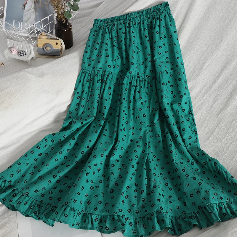 

ZAWAHIKI Floral Women Skirts Print A-line Kawaii Japan Style High Waist Sweet Mujer Faldas Spring Summer 2021 Ins Jupe Femme