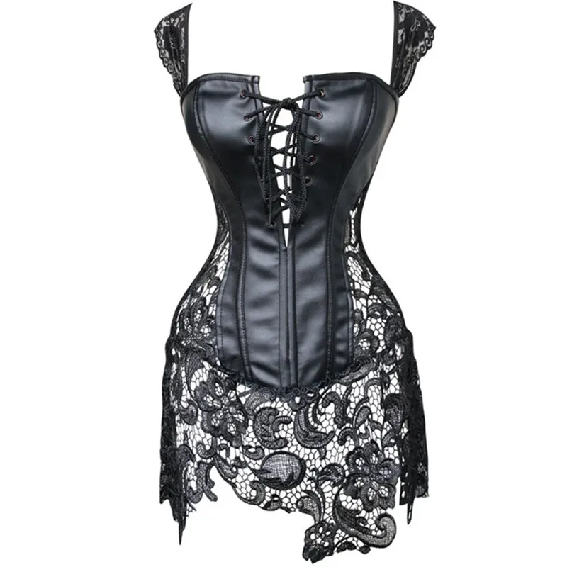 

PU Leather Gothic Steampunk Corsets And Bustiers Vest Lace Up Back Zipper Corsets Europe style Sexy Overbust Women Corset