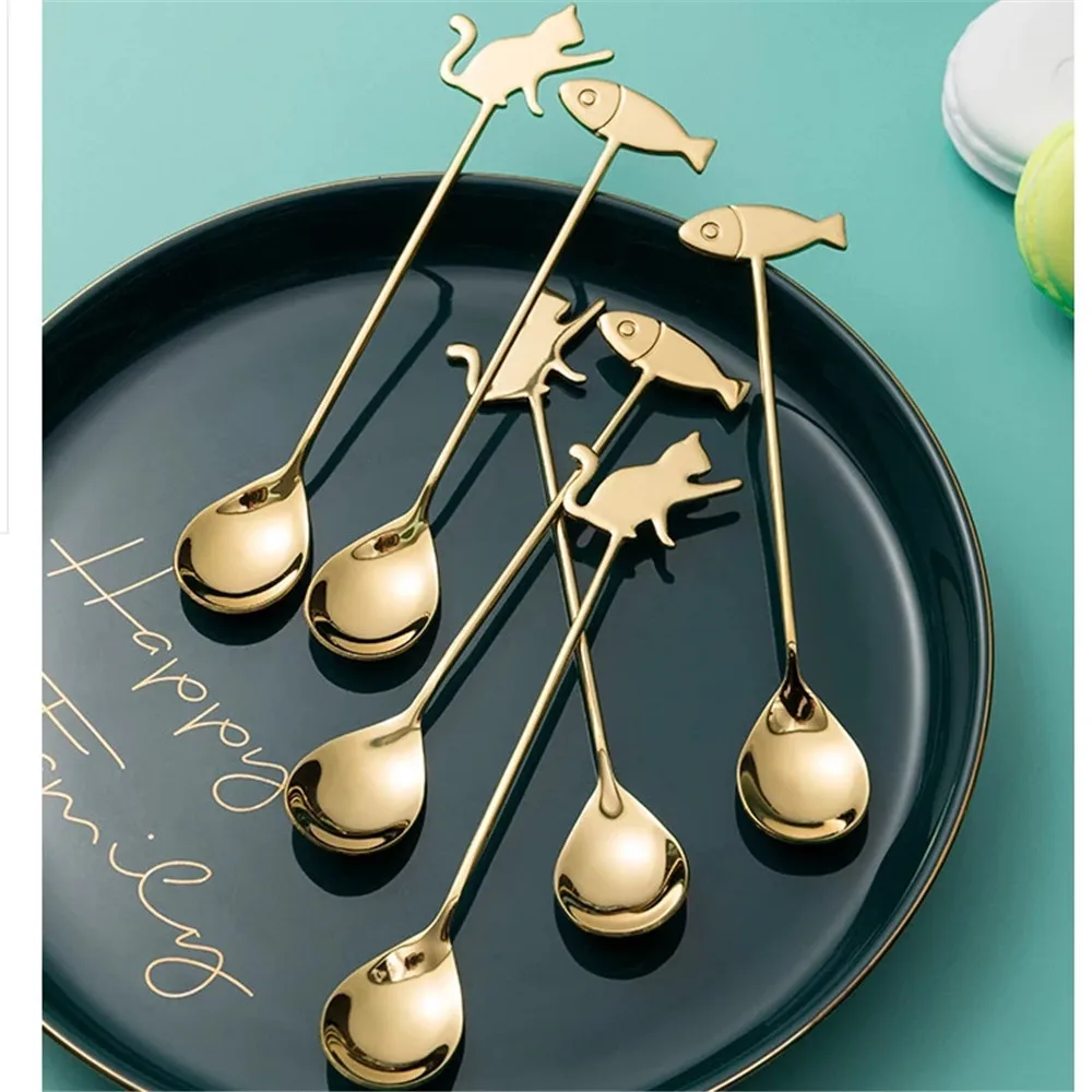 

Japanese Cat Fish Spoon Coffee Stirring Spoon Cute Dessert Stainless Steel Milk Tea Spoon Home Kitchen Coffee Accessories