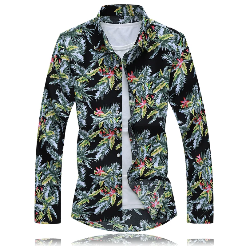 

C124 Plus Size M-7XL Turn-Down Collar Long Sleeve Print Shirt Men AutumnNew Quality Soft Comfortable Streetwear Camisa Masculina