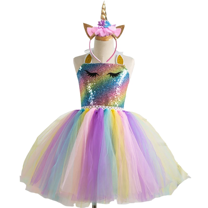 Платье с блестками и единорогом для девочек платье принцессы вечеринки